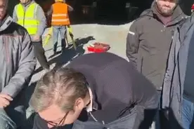 塞尔维亚总统武契奇在中企工地偶遇小黄狗，乐谈“狗来福”：它给工人们带来幸运图片