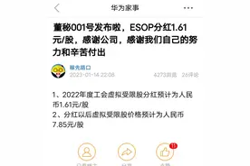 华为2022年分红预测:每股1.61元图片