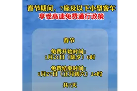 春节期间，7座及以下小型客车享受高速免费通行政策图片