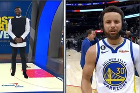 库里场边采访调侃前队友埃泽利：我们赢了，给我一些能量图片