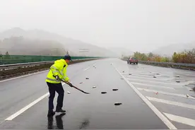 活鱼落高速，路政员化身“捕鱼达人”图片