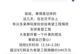 希望工程发文感谢！5天9万游戏玩家捐款240万元背后图片