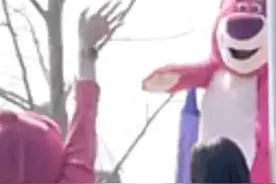 女子与草莓熊互动太投入 男友求婚拍了她18下才回头图片