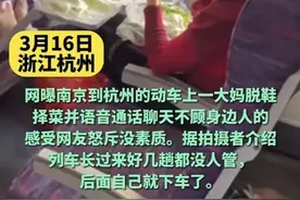 女子在高铁上脱鞋择菜，网友表示：“无法忍受……”图片