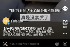 女子高铁上用座椅套擦皮鞋，拍摄者：她上车时和别的乘客争吵过，我不敢制止图片