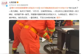 40斤蟒蛇爬进派出所，110求助119：有点大不敢抓……图片