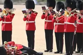 果然视频·看天下|三名英国皇家卫兵热晕，一人倒地还紧握长号图片