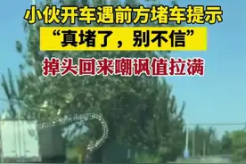 小伙开车遇前方堵车提示“真堵了，别不信！”掉头回来嘲讽值拉满。图片