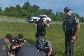 “20个警察追我”，美国黑人男子被警察拦下后举手示意，仍被警犬咬伤图片