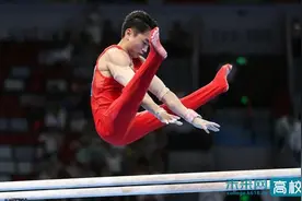 成都体育学院邹敬园在成都大运会男子双杠决赛中摘金图片