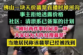 佛山一块天价翡翠直播时掉河沟，事主拒绝透露价格，平东社区人员称，清淤系已备案的计划，并不是帮事主找翡翠，当地居民称该翡翠已经被找到图片