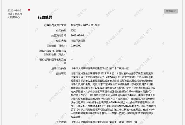 噪声排放超标，便宜坊旗下食品科研公司一门店被罚