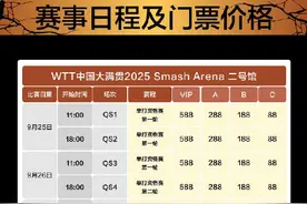 WTT中国大满贯最高票价1888元图片
