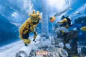 Come to Guangdong for the Chinese New Year: Underwater Lion Dance performs in Guangzhou图片