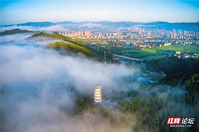 【每日一图@湖南】云雾是山林的呼吸，文峰塔是靖州的心跳