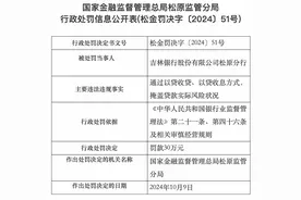 吉林银行两分支机构合计被罚60万元，涉通过以贷收贷掩盖风险图片