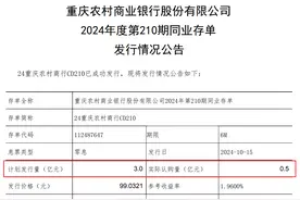 重庆农商银行发行6亿元同业存单，实际认购量仅1亿元图片