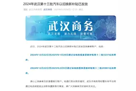 2024年武汉第十三批汽车以旧换新补贴已发放图片