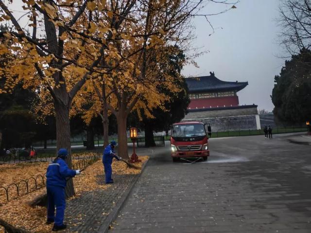 北京公园缓扫落叶让金秋美景超长待机至初冬