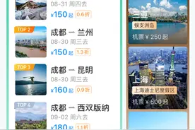 多地机票价格跳水，成都飞往多个热门旅游地仅需100多图片