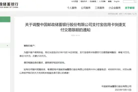 邮储银行：拟调整支付宝信用卡快捷支付交易限额至单笔10万元、单日10万元、月累计20万元图片