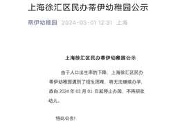 上海一所民办幼稚园公示因招生困难停止办园，负责人：在读幼儿已全部转出图片