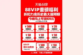 超预期！88VIP今晚可领820元天猫618大额消费券！图片