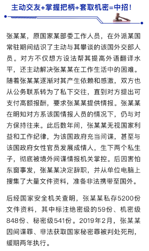 与外国政府女官员成情人，生下2个私生子，私存单位5200份文件，原国家部委工作人员张某某被判死缓