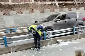 皮卡冲撞水码惊到工人致其被溅一脸油漆，当地城建公司：工人视力未受损，司机已赔付图片