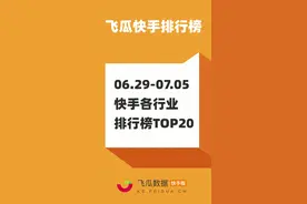 飞瓜快手排行榜：6月29日-7月05日期间快手各行业排行榜TOP20