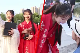 汉服美女和路人互动做游戏，太好玩了