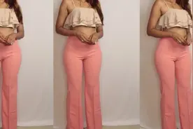 吊带搭配粉色喇叭裤