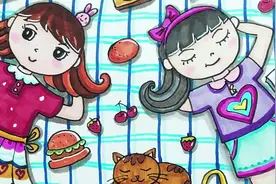 春天里两个好友躺在草地里享受阳光，畅谈友谊丨春天、友谊创意画视频封面