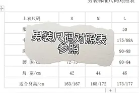 男装尺码对照表参照视频封面