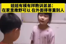 姐姐有模有样教训弟弟：在家里撒野可以，在外面得尊重别人…网友：句句在理。#姐弟 #姐姐 @抖音短视频视频封面
