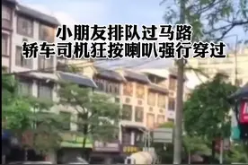 小朋友排队过马路，轿车司机狂按喇叭强行穿过！视频封面