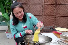 挑战抖音网红美食：三不沾！超好吃，快来试一试！#抖音爱美食