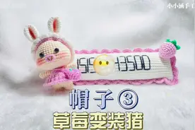 手工毛线钩织玩偶草莓兔兔变装猪挪车号码牌【帽子】教程③