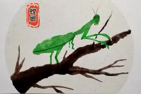 #创意美术 手印画-《螳螂先生》，孩子要自己去想下螳螂先生在做什么呢？🥰🥰#画画 #手绘 #创意视频封面