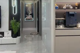 姐妹们替你们试过了，低楼层装修一定要选择浅色的瓷砖，宽敞明亮不压抑，搭配奶咖色的柜子温馨又高级#现代简约 #家的样子 #客厅装修 #浅灰色地砖装修效果图 #餐边柜颜色搭配