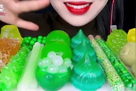 ASMR 夏日清新绿色局 糖果、果冻、可食用小碗 #听觉asmr视频封面