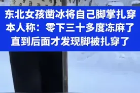 东北女孩砸冰将自己脚掌扎穿 本人称：零下30多度冻麻了，直到后面才发现脚被扎穿了#正能量 #真实事件 #东北甜妹 #你怎么看 #社会百态视频封面