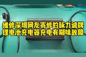 维修深圳网友寄修的脉力诚牌锂电池充电器充电有糊味故障