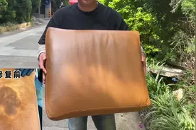 特殊皮质的沙发染上油渍后，看我如何救治🆘🆘🆘#皮具护理维修