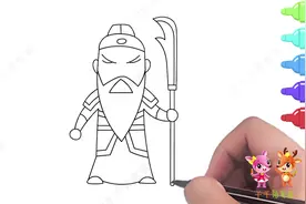 育儿亲子绘画，古代人物简笔画，3分钟学画一个威武霸气的关公