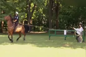 国外恶搞，警察骑马竟把绳子绑在男子腿上，男子被拖走，路人懵了视频封面